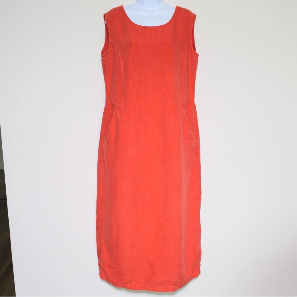 OSKA - Orange 100% Linen Sleeveless Dress w/ Pockets - Women's Size 3, US 10/12